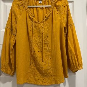 Old Navy Mustard Blouse with Embroidery